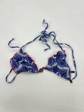 Sofia by Vix Blue Palm Scallop Trim Triangle Bikini Top Size Small
